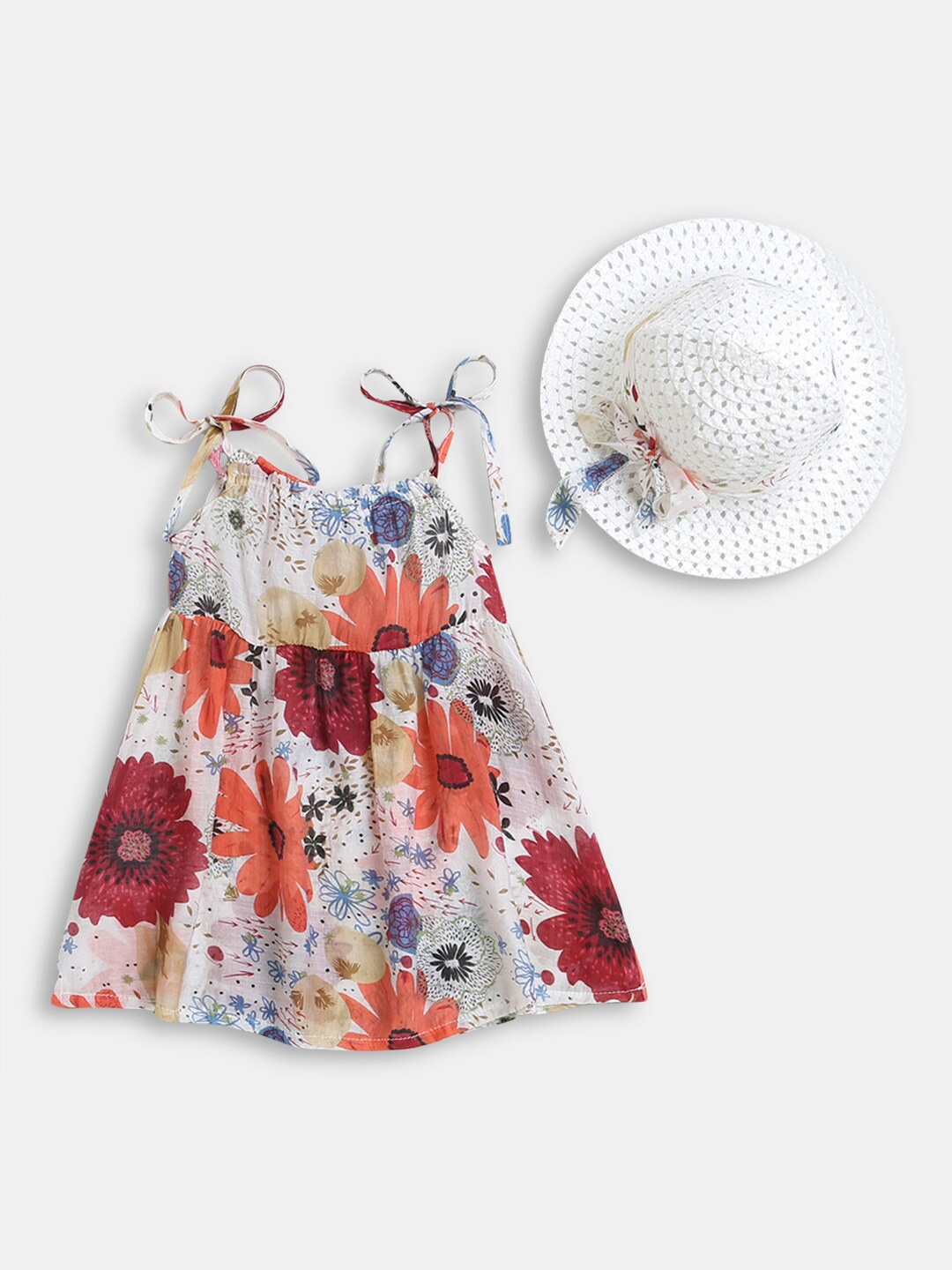 

Hopscotch Girls White & Red Floral Print A-Line Casual Dress