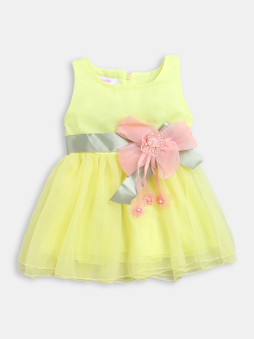 

Hopscotch Girls Yellow & Pink Sleeveless Embellished Dress