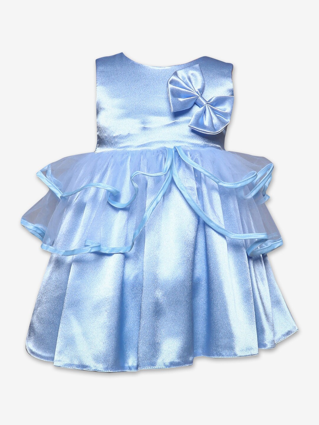 

Hopscotch Girls Blue Solid Sleeveless Applique Party Dress