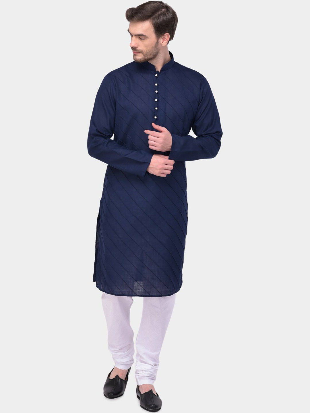 

SG LEMAN Men Navy Blue Pure Cotton Kurta with Pyjamas