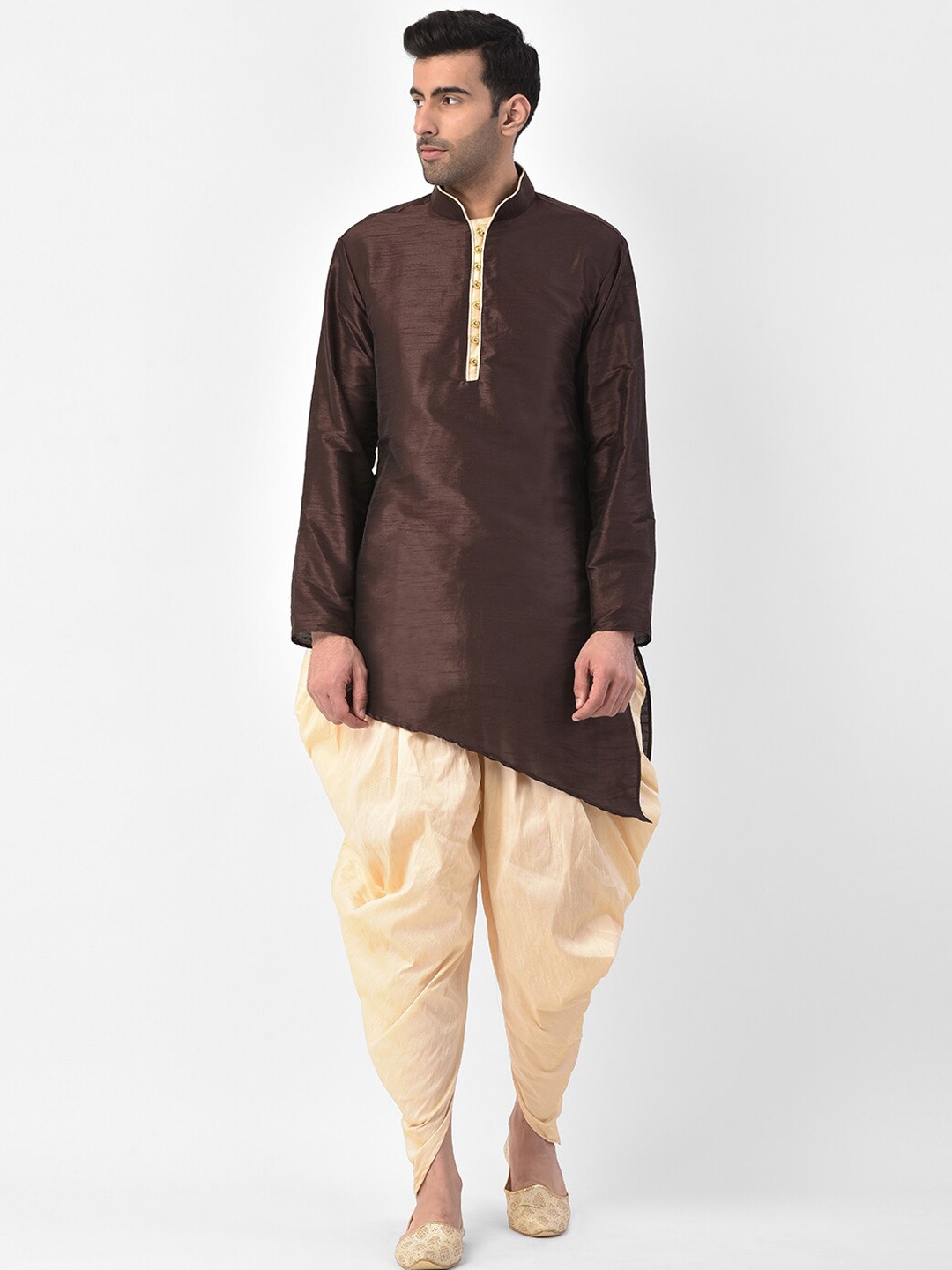 

SG LEMAN Men Brown Raw Silk Kurta with Dhoti Pant Set