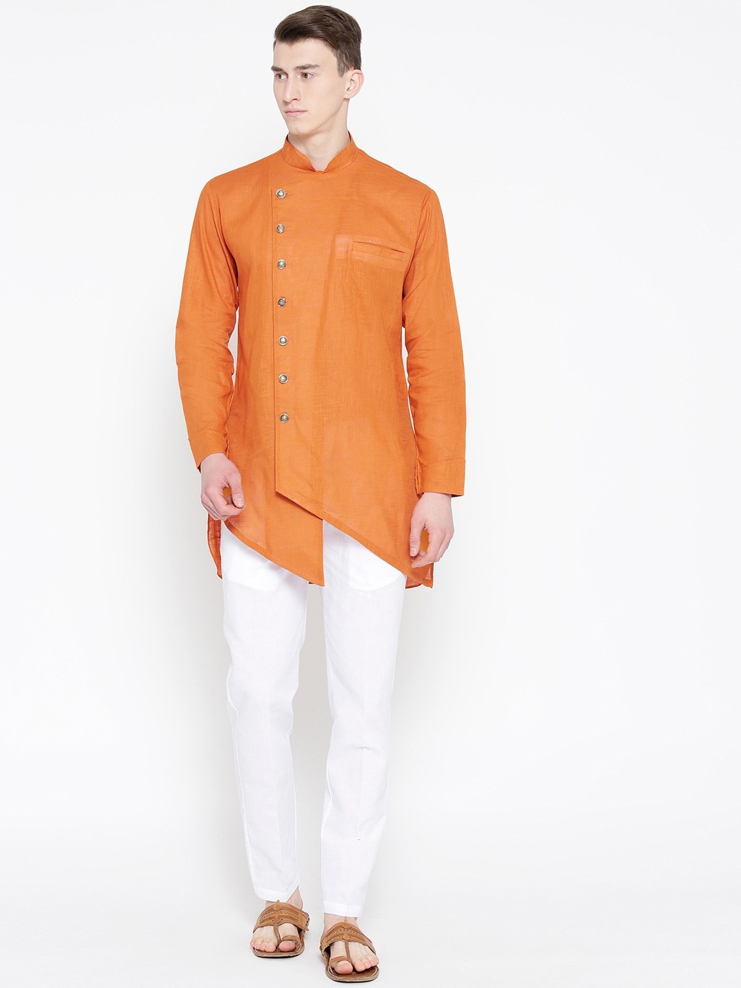 

SG LEMAN Men Rust Angrakha Kurta with Trousers