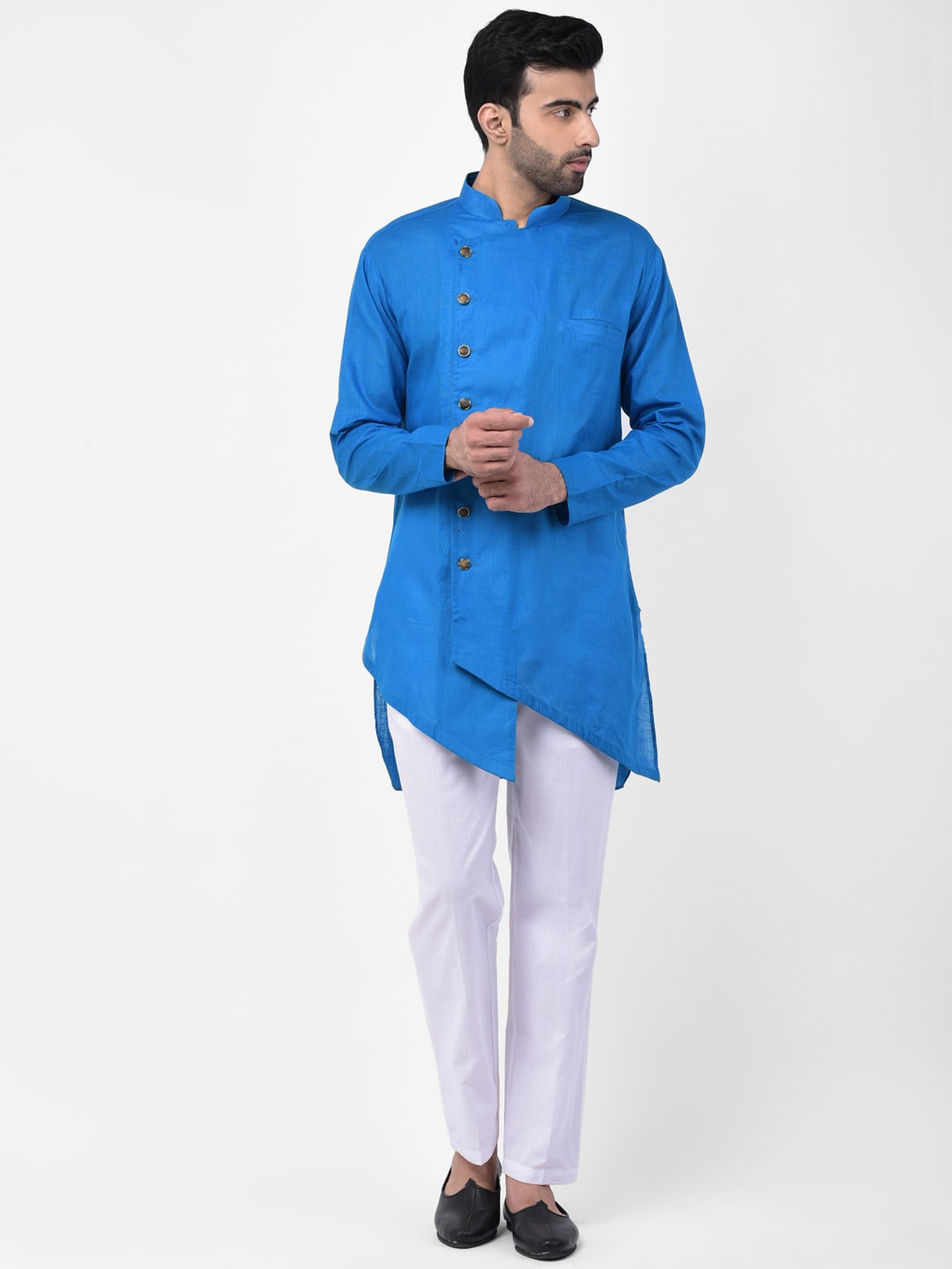 

SG LEMAN Men Blue Angrakha Kurta with Pyjamas