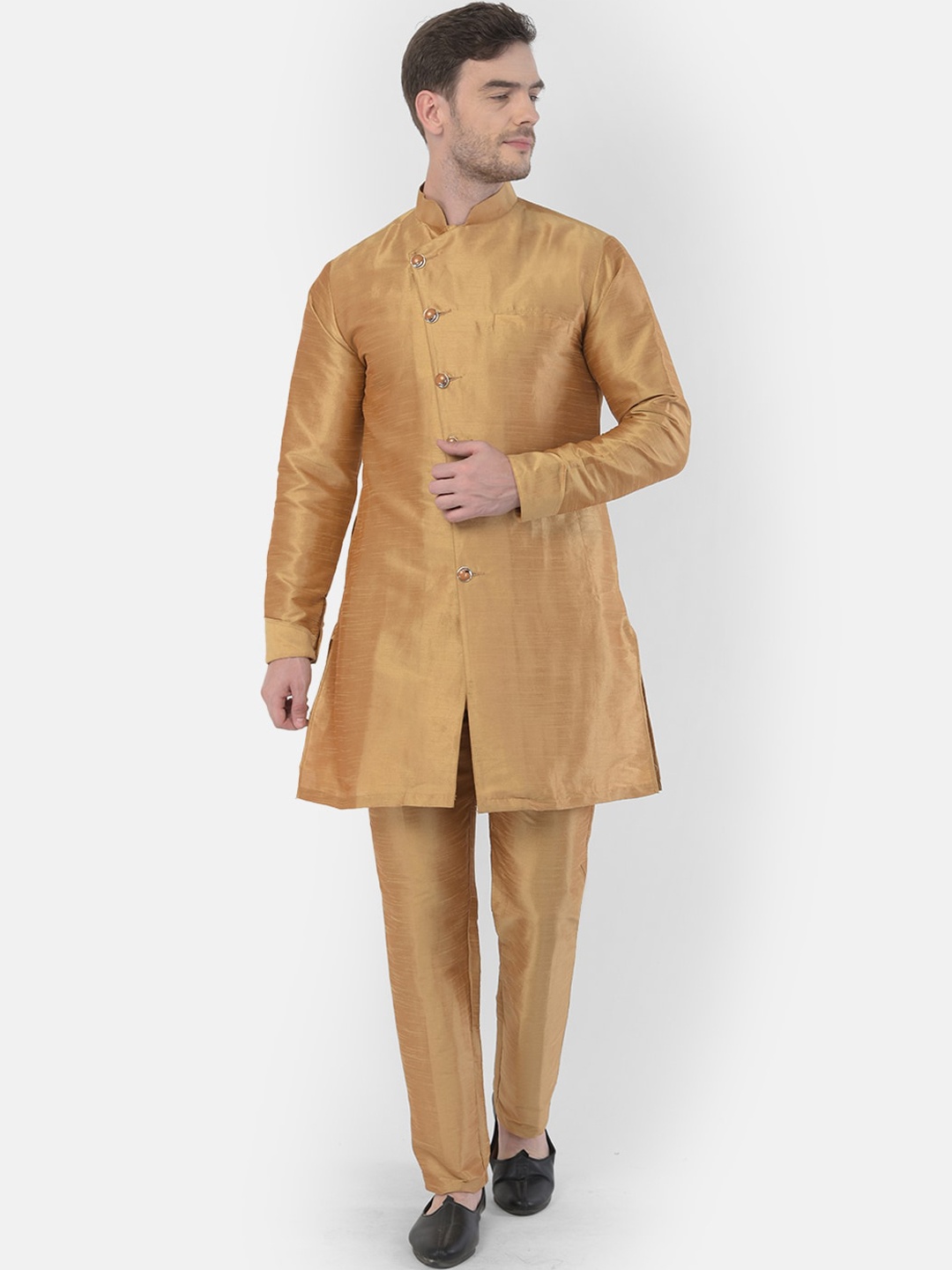 

SG LEMAN Men Raw Silk Kurta with Pyjamas, Gold