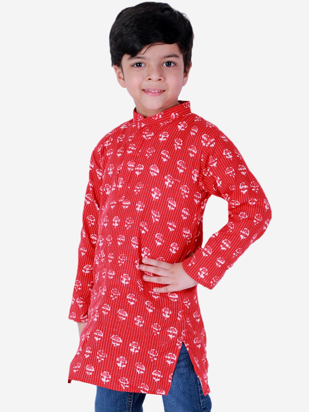 

BownBee Boys Red Block Print Kurta