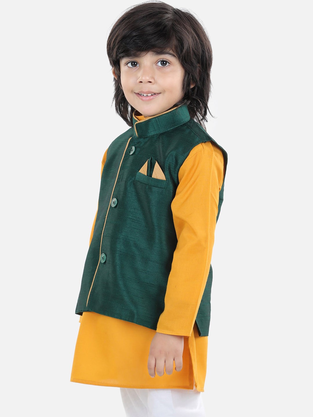 

BownBee Boys Green Solid Nehru Jackets