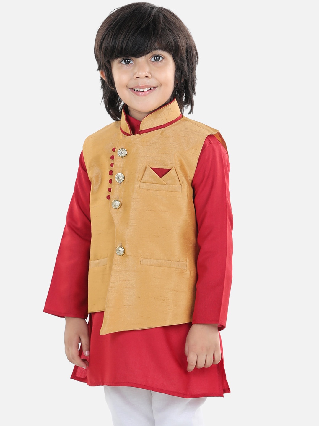 

BownBee Boys Beige Solid Woven Nehru Jackets