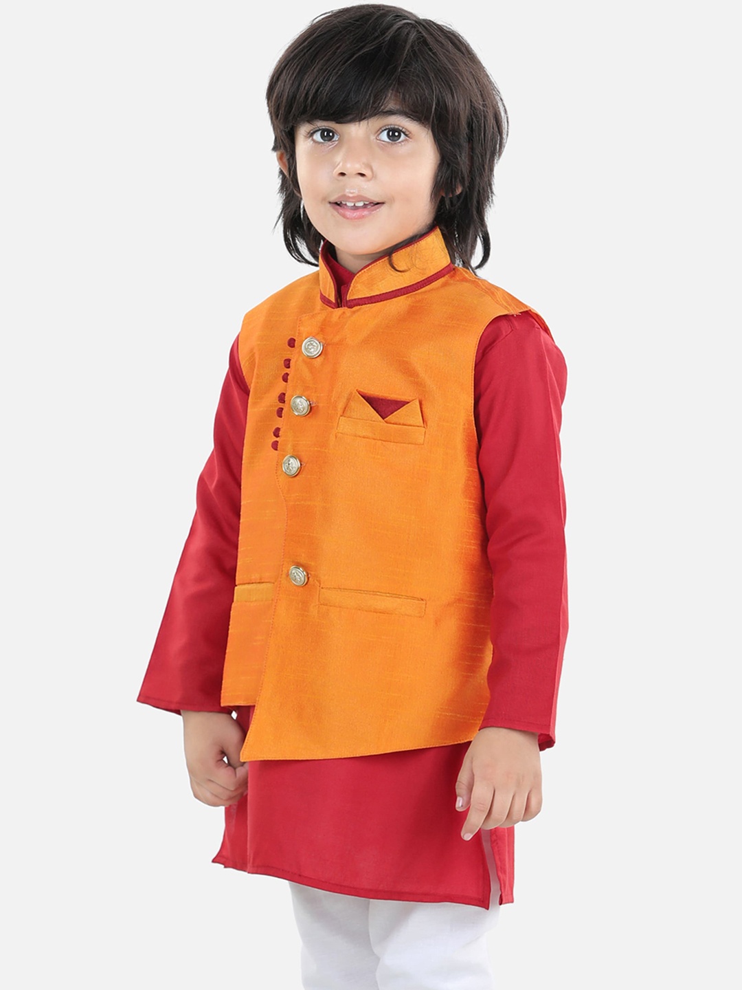 

BownBee Boys Yellow Woven Design Nehru Jackets