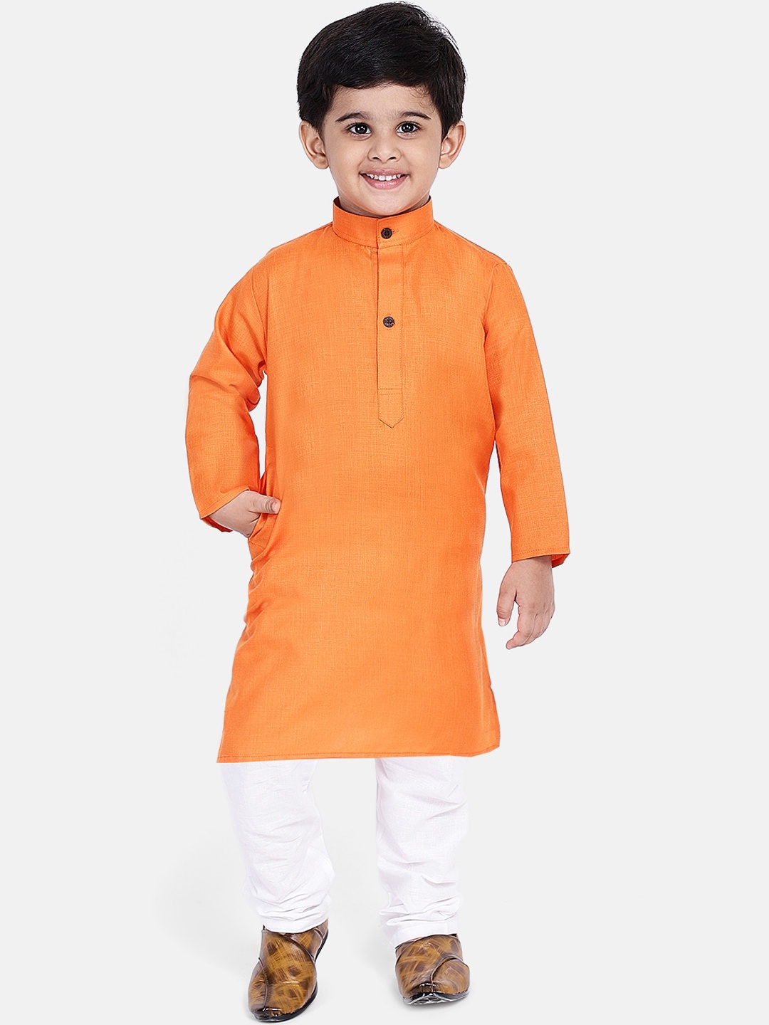 

BownBee Boys Orange Pure Cotton Kurta with Churidar
