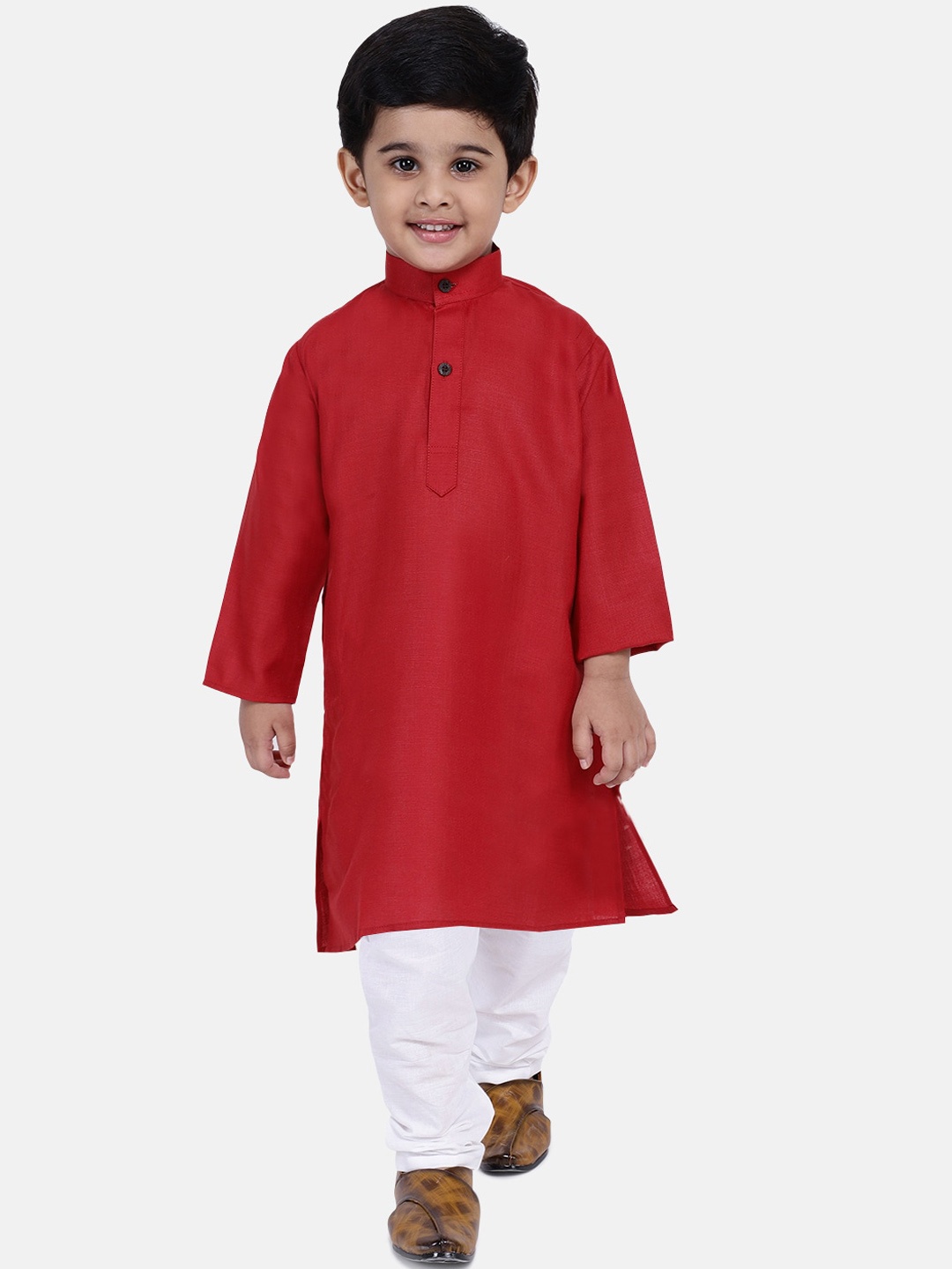 

BownBee Boys Red & White Pure Cotton Kurta with Churidar
