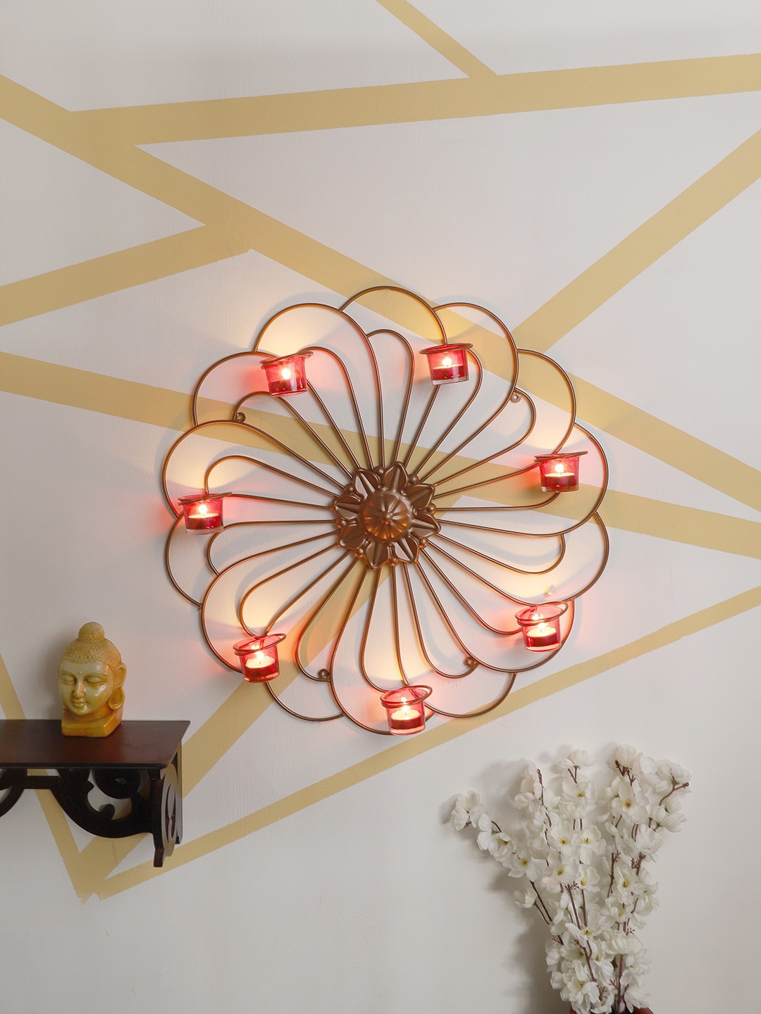 

Home Sparkle Red & Copper Tealight Candle Holder With Votive Glass Set