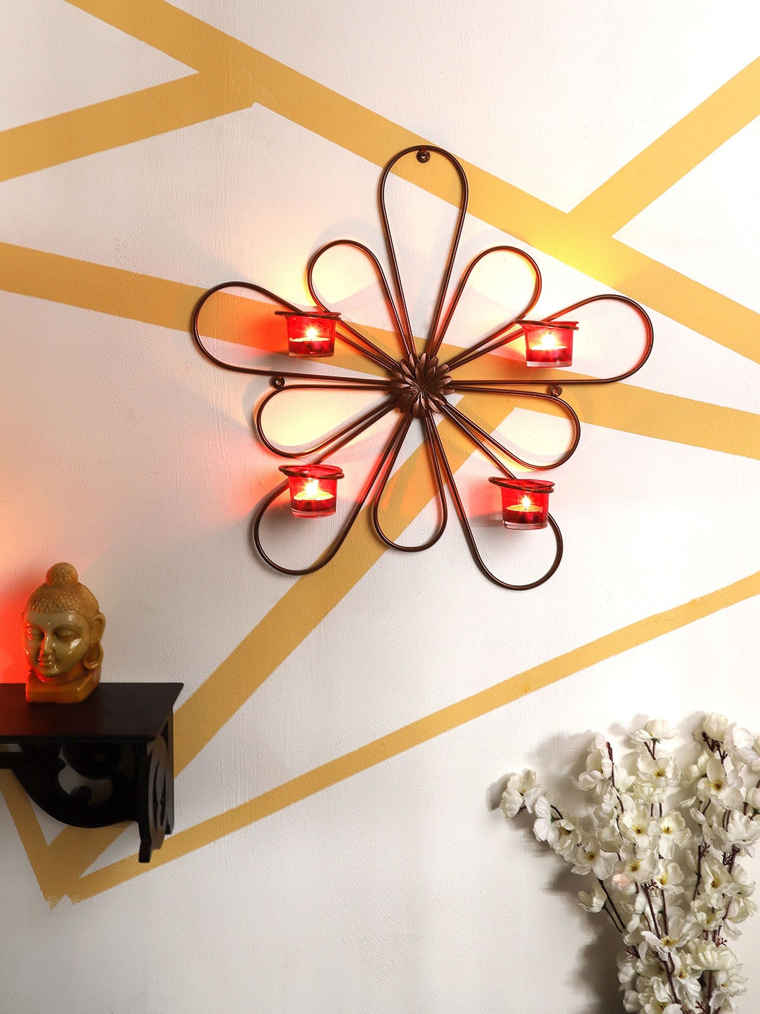 

Home Sparkle Copper Wall Hanging flower Design Candle Holder