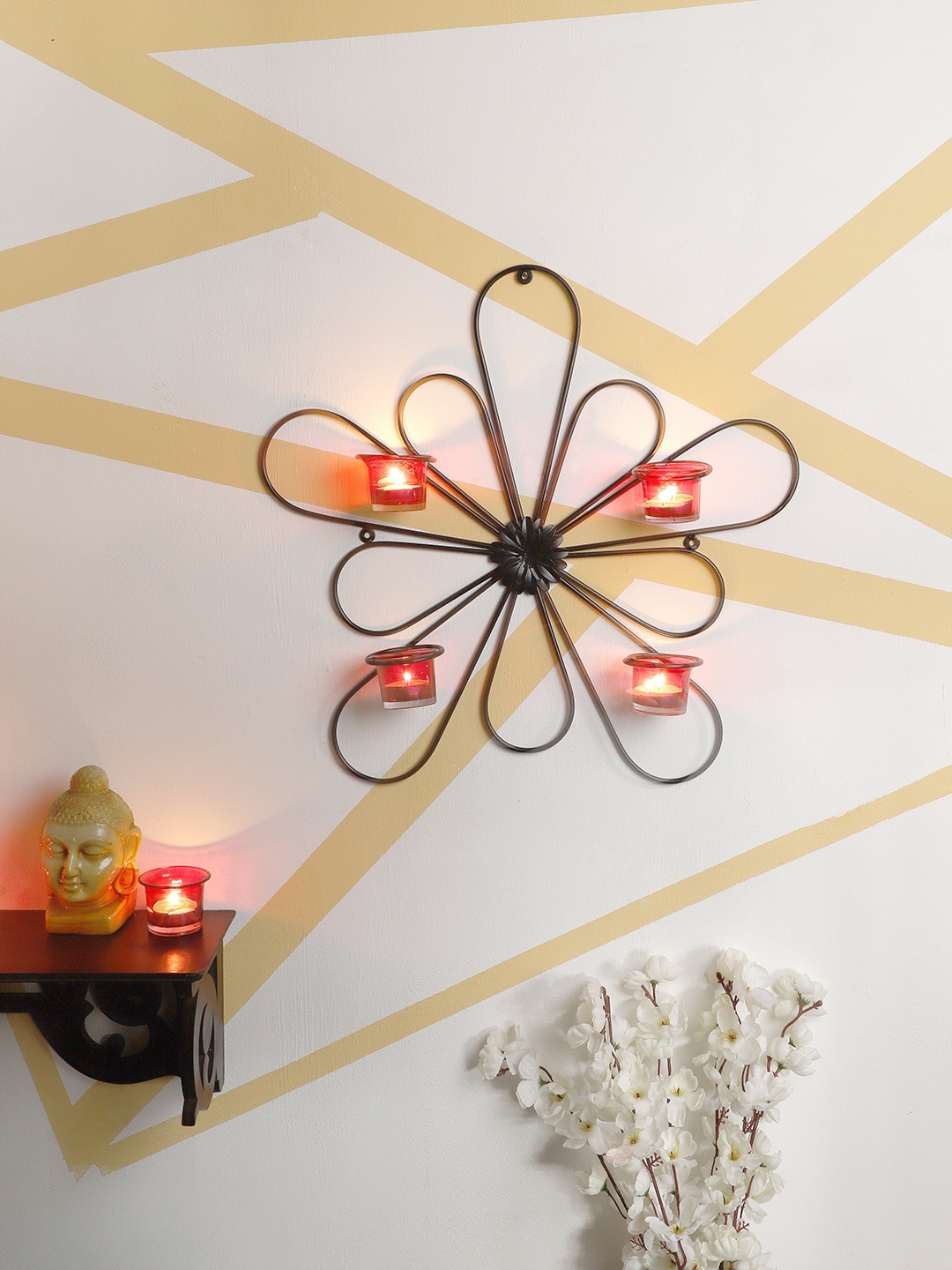 

Home Sparkle Black and Red Wall Hanging Tea-light Candle Holder With Votive Glass Set