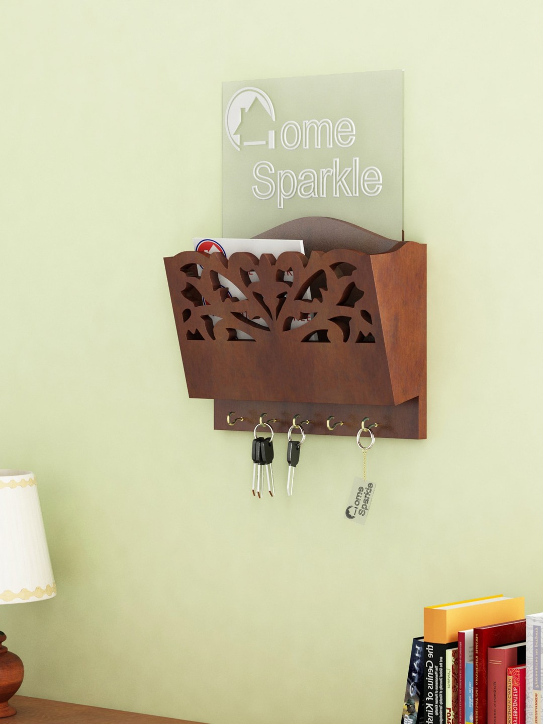 

Home Sparkle Brown Brown Wall Hanging Letter Rack with Keyholders