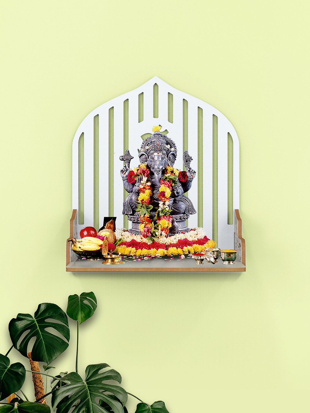

Home Sparkle White Solid Wooden Wall Handing Mandir