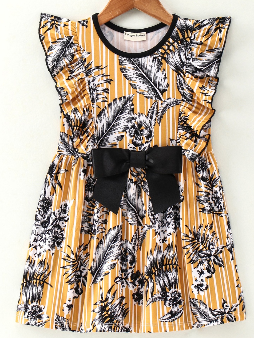 

CrayonFlakes Girls Yellow & Black Floral Dress