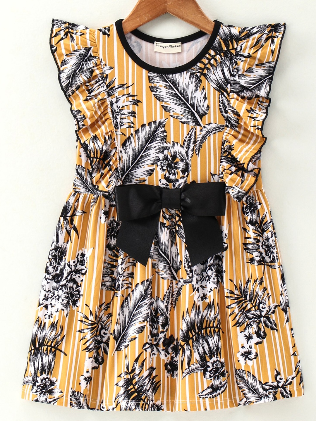 

CrayonFlakes Girls Yellow Floral Print Frill And Bow Detail Dress