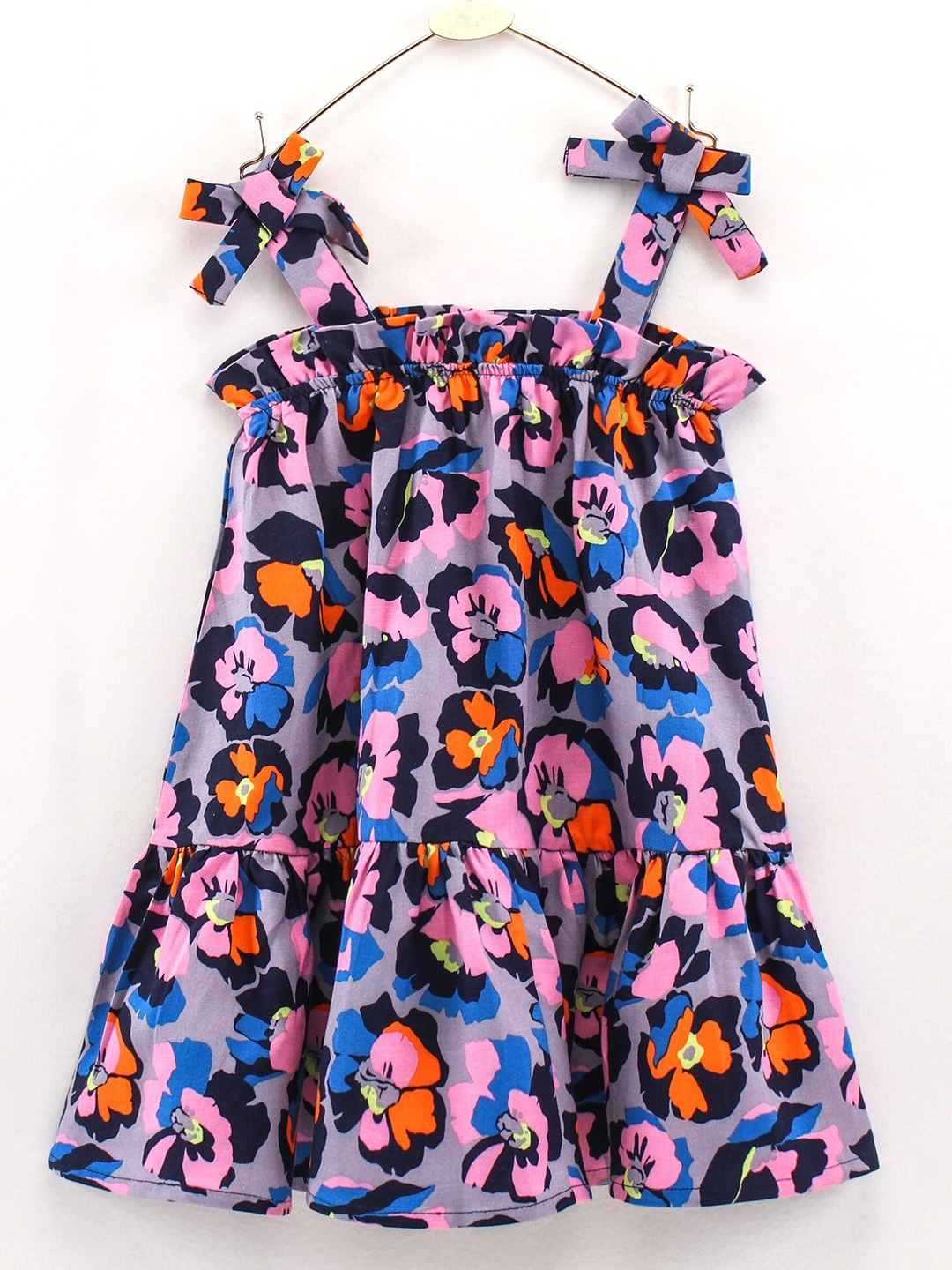 

CrayonFlakes Grey Floral Flared Shoulder Straps A-Line Dress