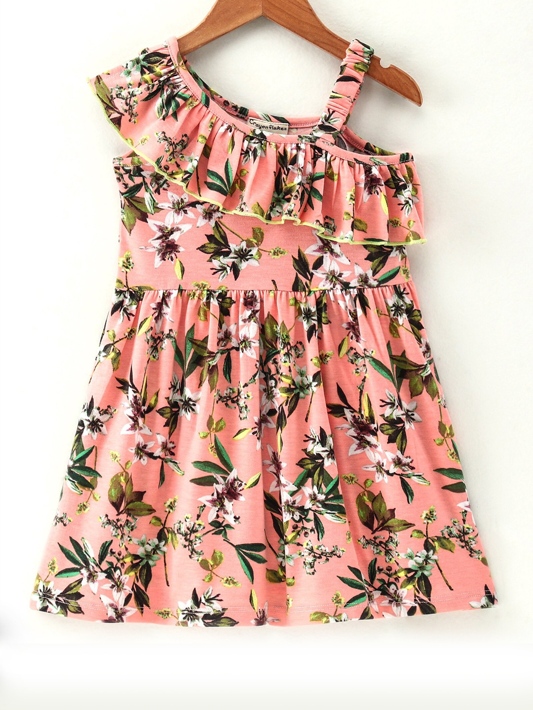 

CrayonFlakes Girls Peach-Coloured & Grey Floral Print Dress