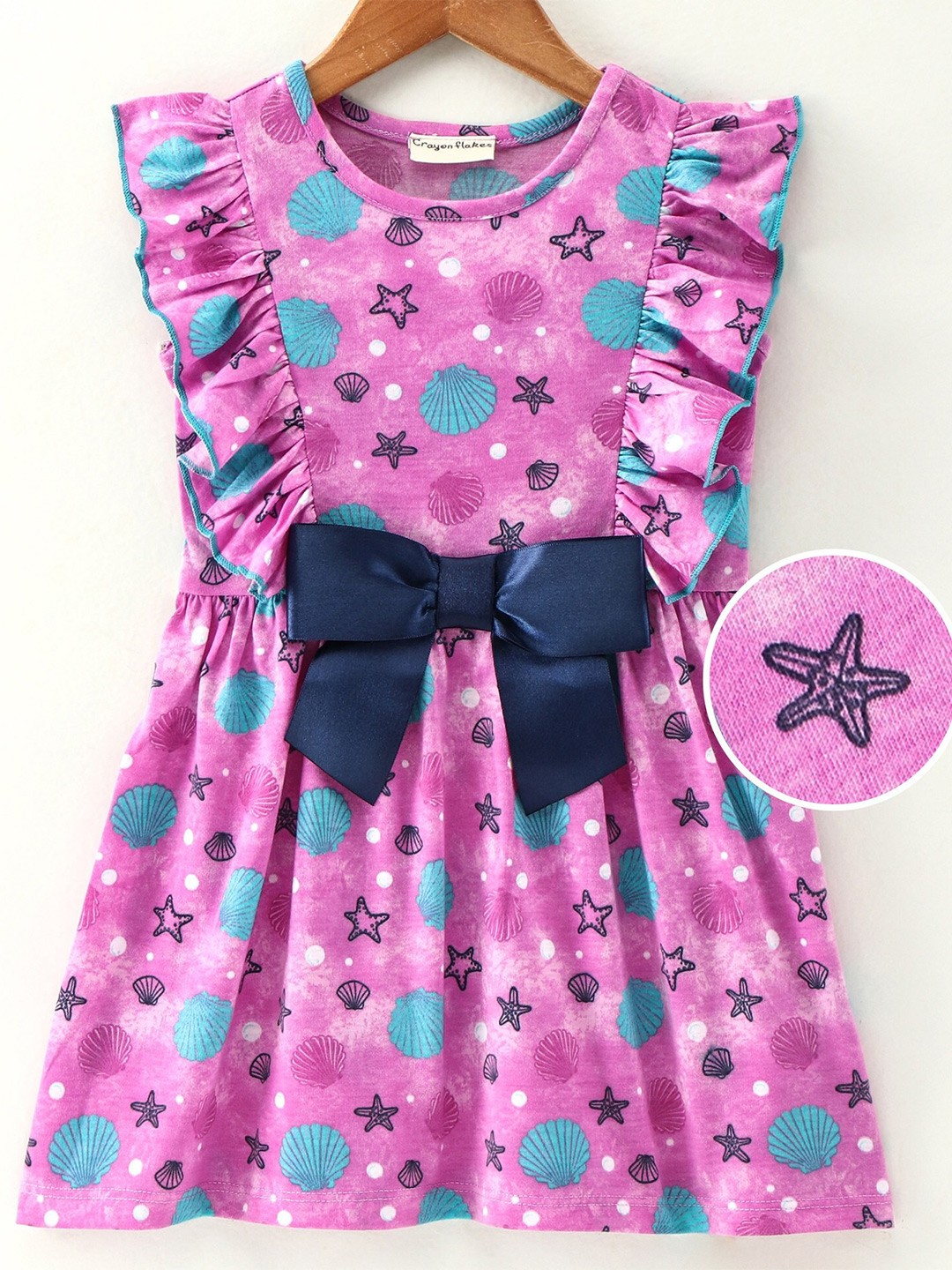 

CrayonFlakes Girls Pink & Blue Printed Fit & Flare Dress