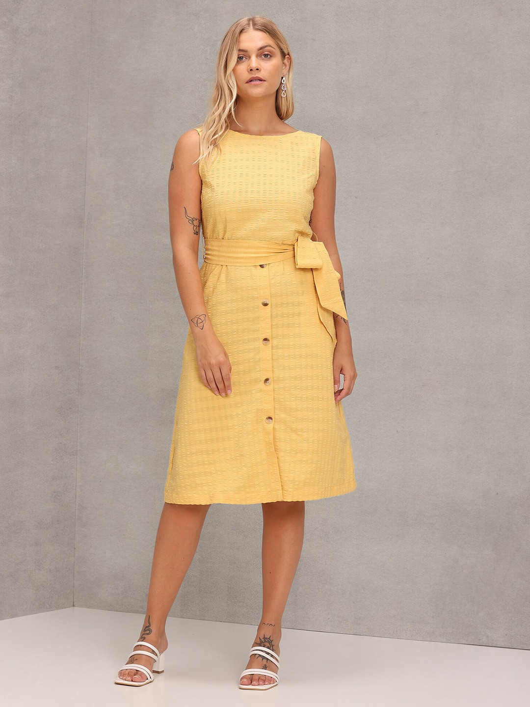 

U S Polo Assn Women Yellow A-Line Dress