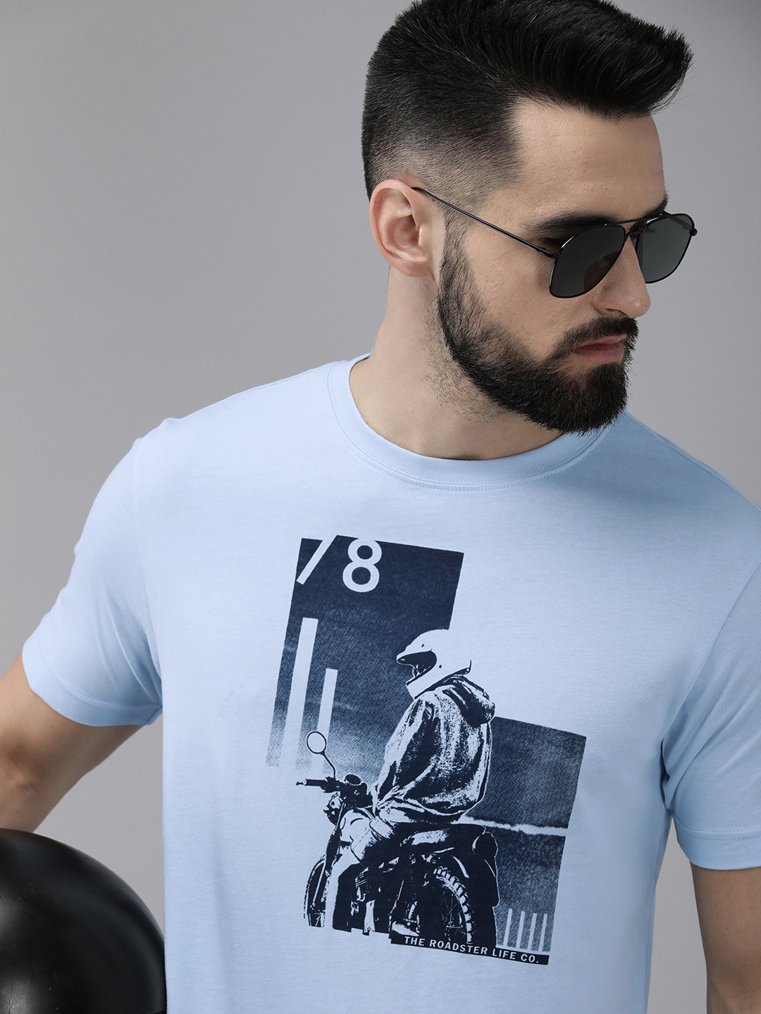 

Roadster Men Blue Biker Printed Pure Cotton T-shirt
