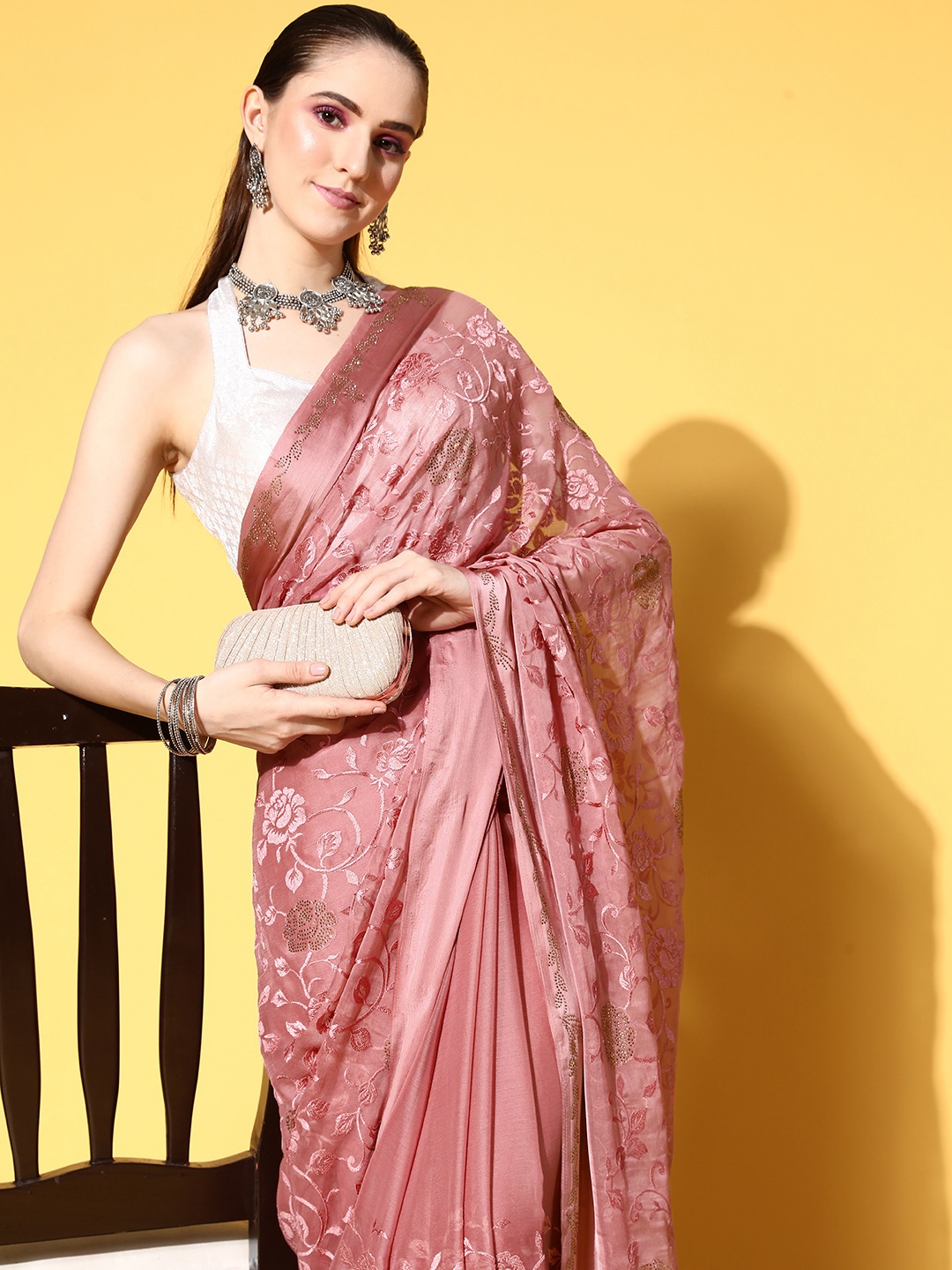 

Chhabra 555 Floral Saree with Solid border, Mauve