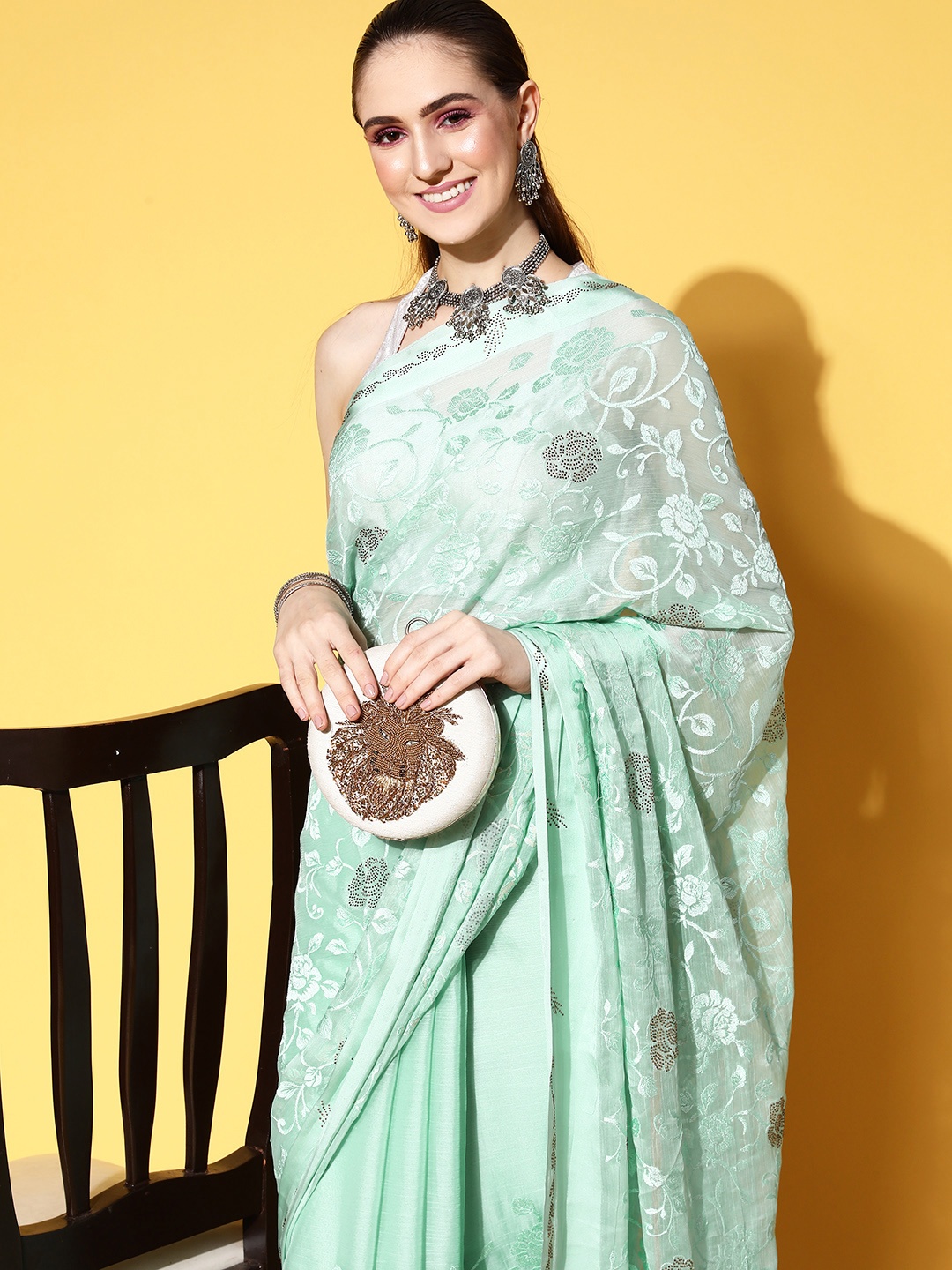 

Chhabra 555 Floral Saree, Sea green