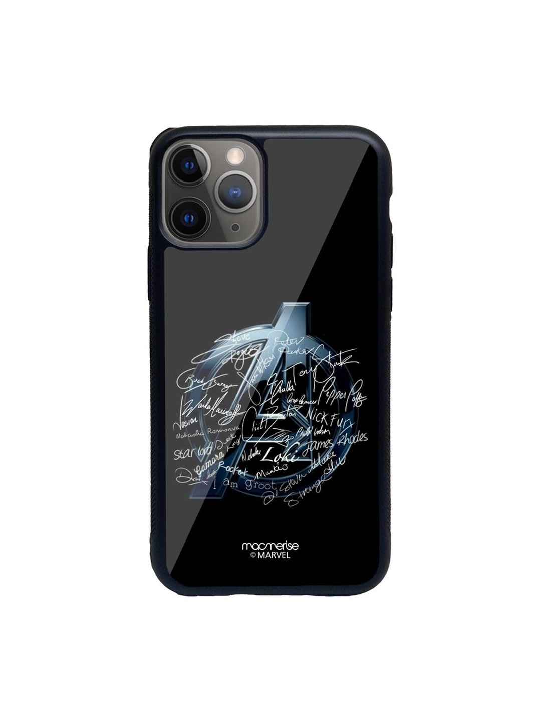 

macmerise Black Printed Glass iPhone 11 Pro Max Back Case