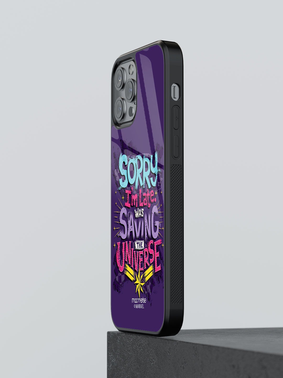 

macmerise Purple Saving The Universe Printed iPhone 13 Pro Glass Back Case