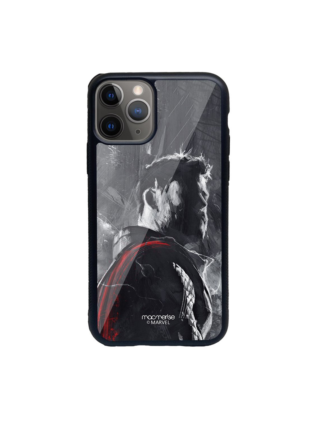 

macmerise Black Charcoal Art Thor Glass Case for iPhone 11 Pro Back Case