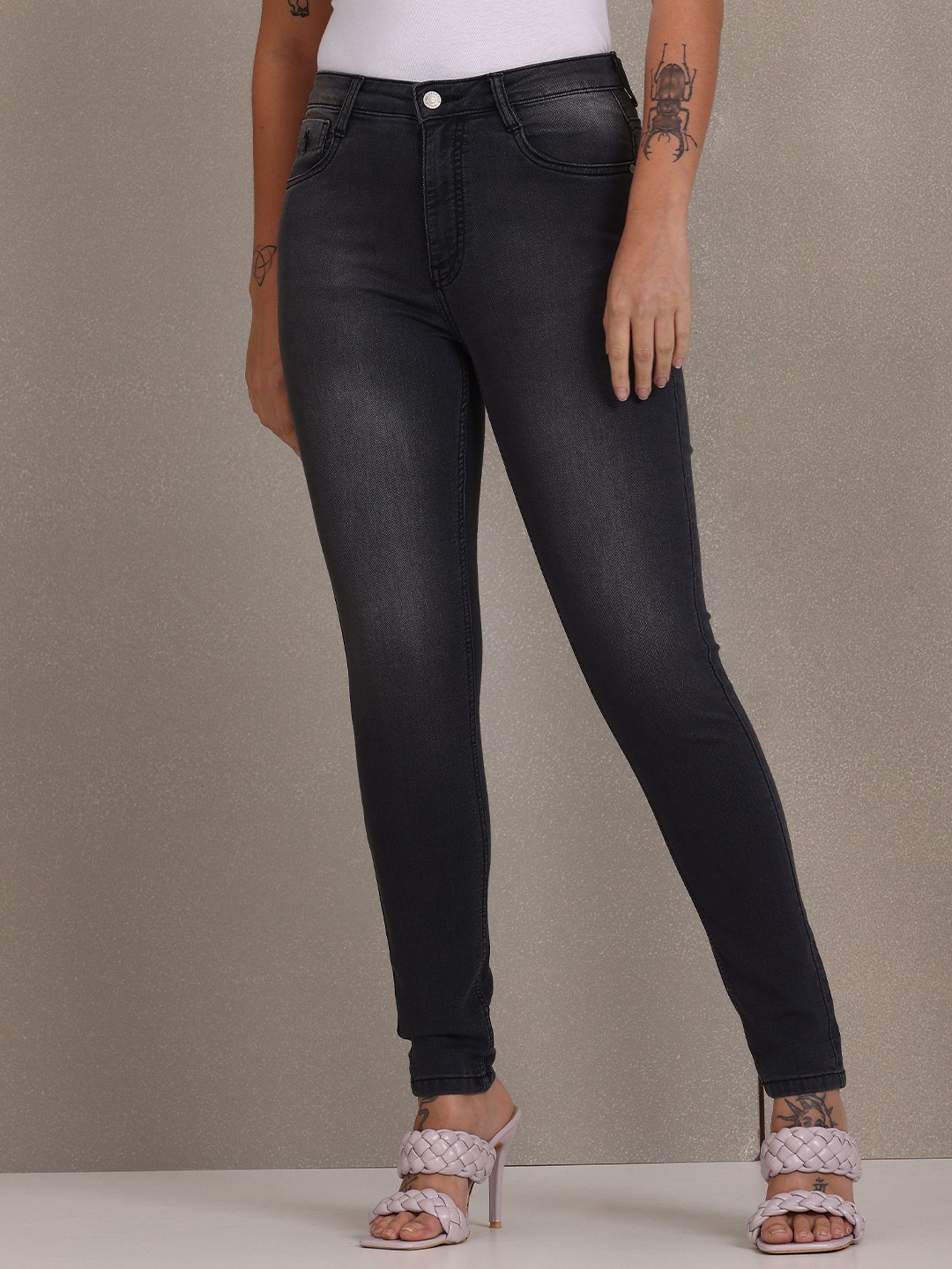 

U S Polo Assn Women Black Skinny Fit High-Rise Light Fade Stretchable Jeans