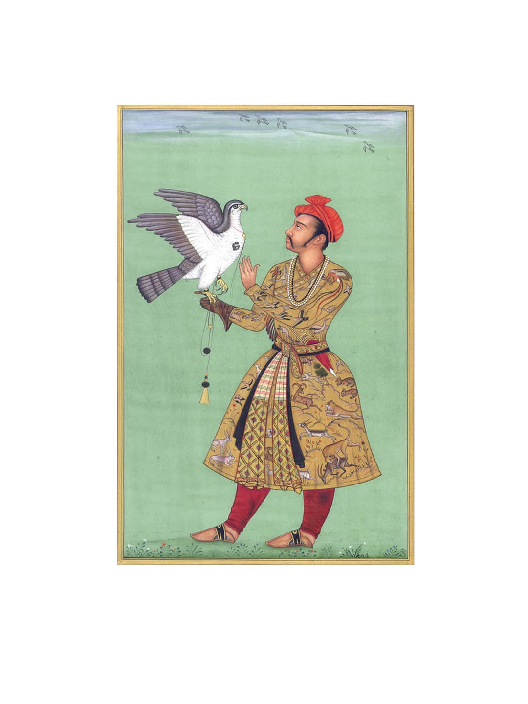 

Exotic India Green & Red King Jahangir The Fearless Falconer Wall Art