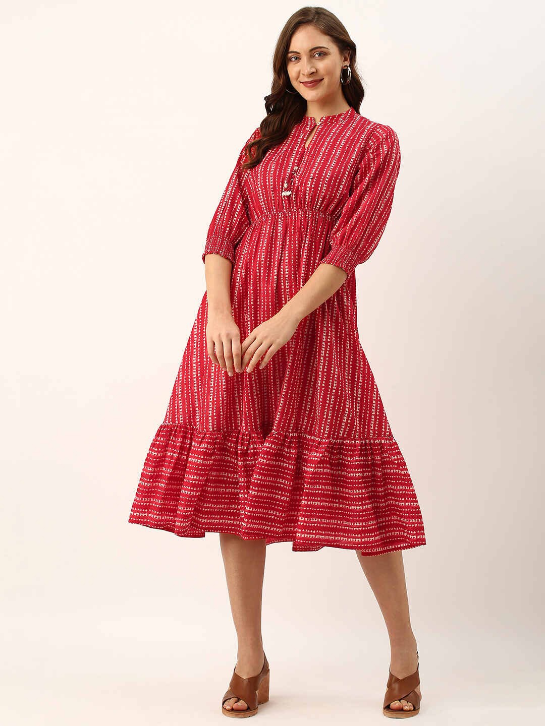 

ZOLA Red & White Striped Empire Midi Dress