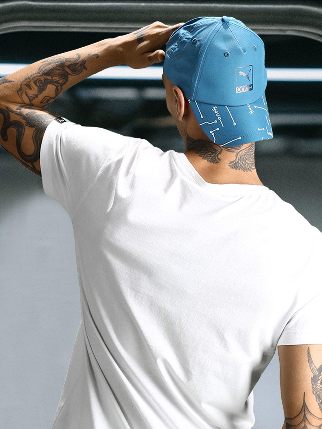 

PUMA x One8 Unisex Lake Blue Brand Logo Core Graphic Print Baseball Cap