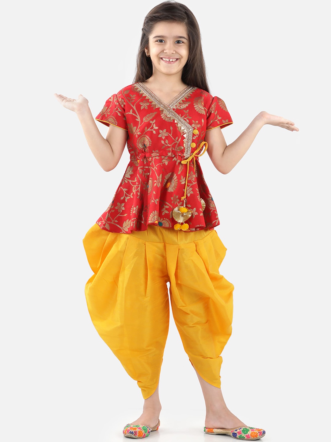 

BownBee Girls Floral Printed Empire Kurta Top with Dhoti Pants, Red