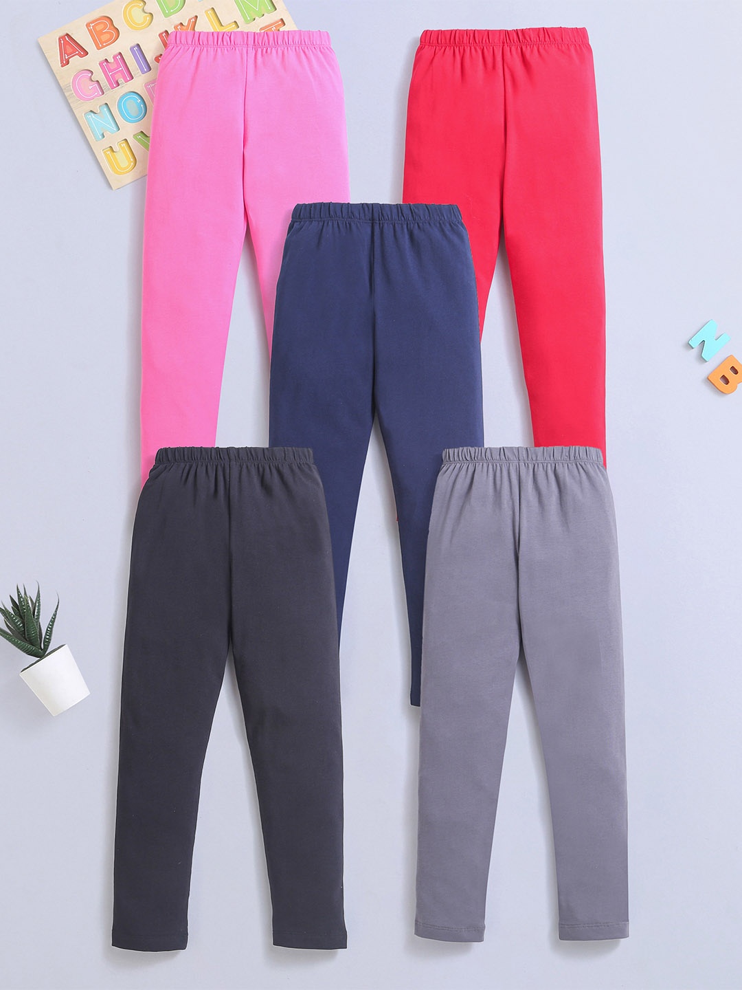 

Nino Bambino Girls Pack of 5 Pink & Red Solid Ankle-Length Leggings
