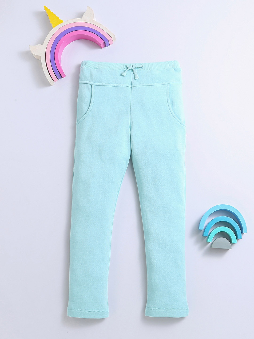 

Nino Bambino Boys Turquoise Blue Solid Pure Cotton Track Pant