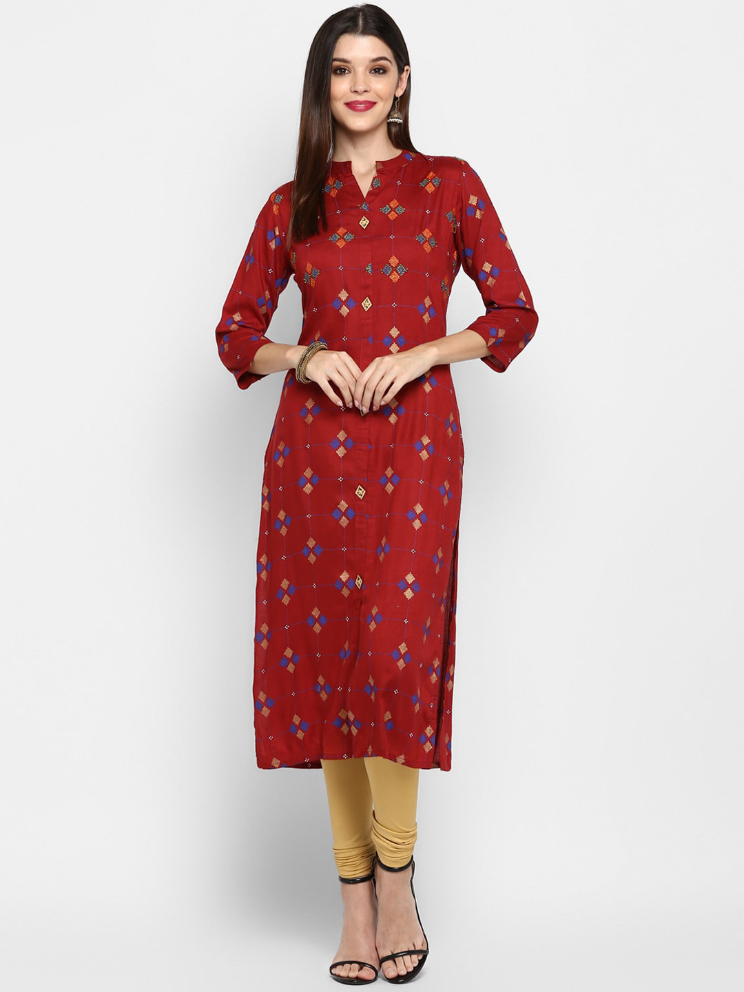 

KALINI Women Maroon & Orange Printed Rayon Kurta