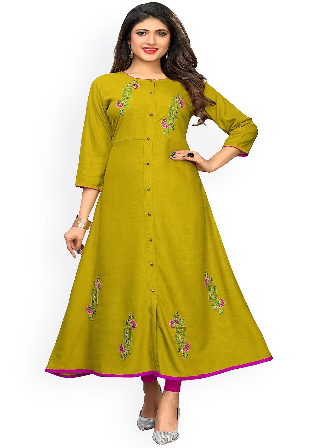 

KALINI Women Green Floral Embroidered Anarkali Kurta