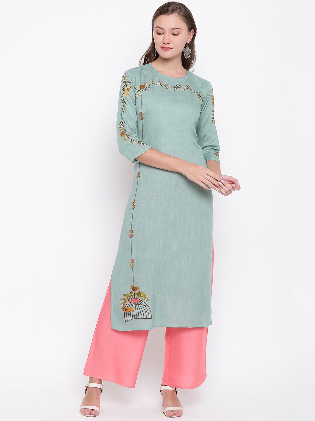 

KALINI Women Green Embroidered Thread Work Kurta