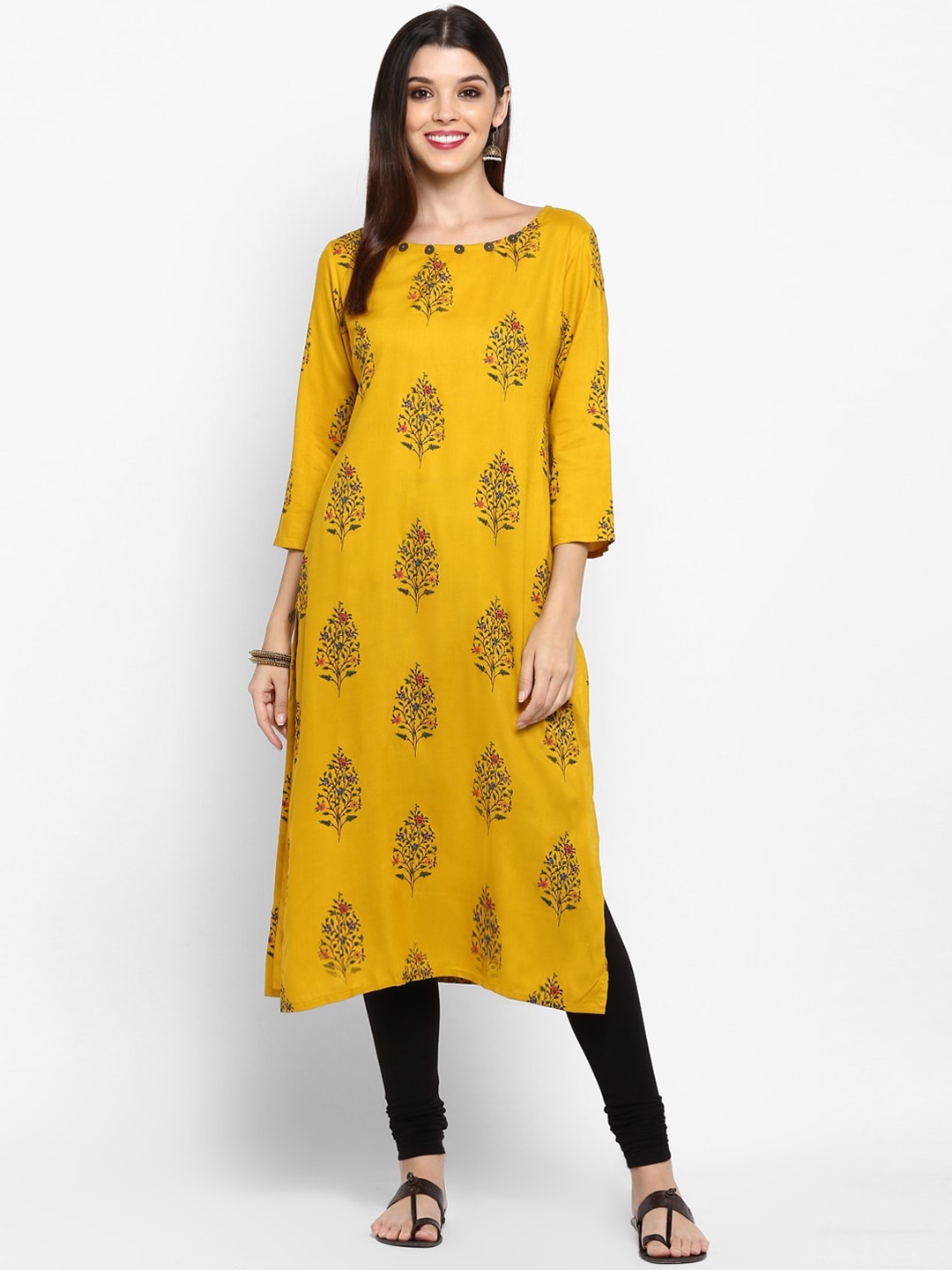 

Vbuyz Women Yellow Floral Printed Kurta