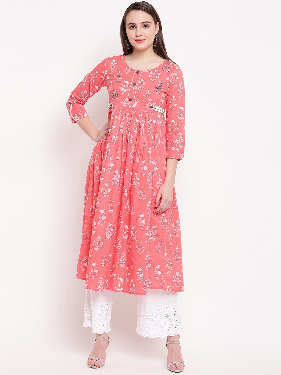 

Vbuyz Women Pink Floral Printed Anarkali Kurta