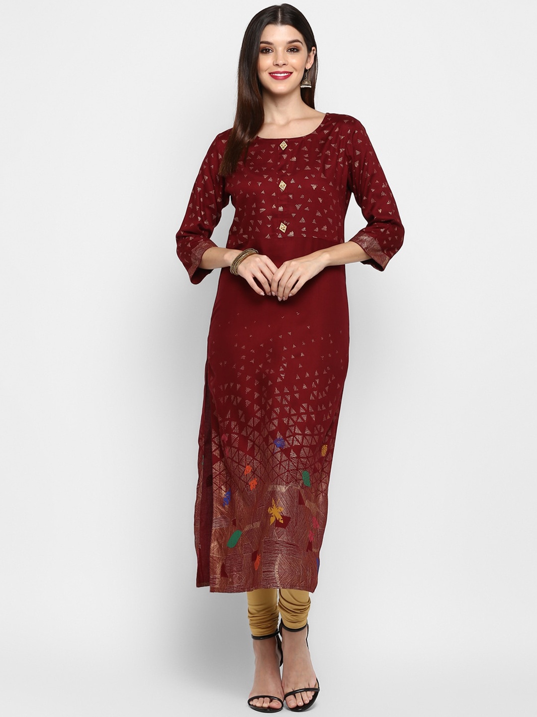 Vbuyz Women Maroon Floral Printed Kurta