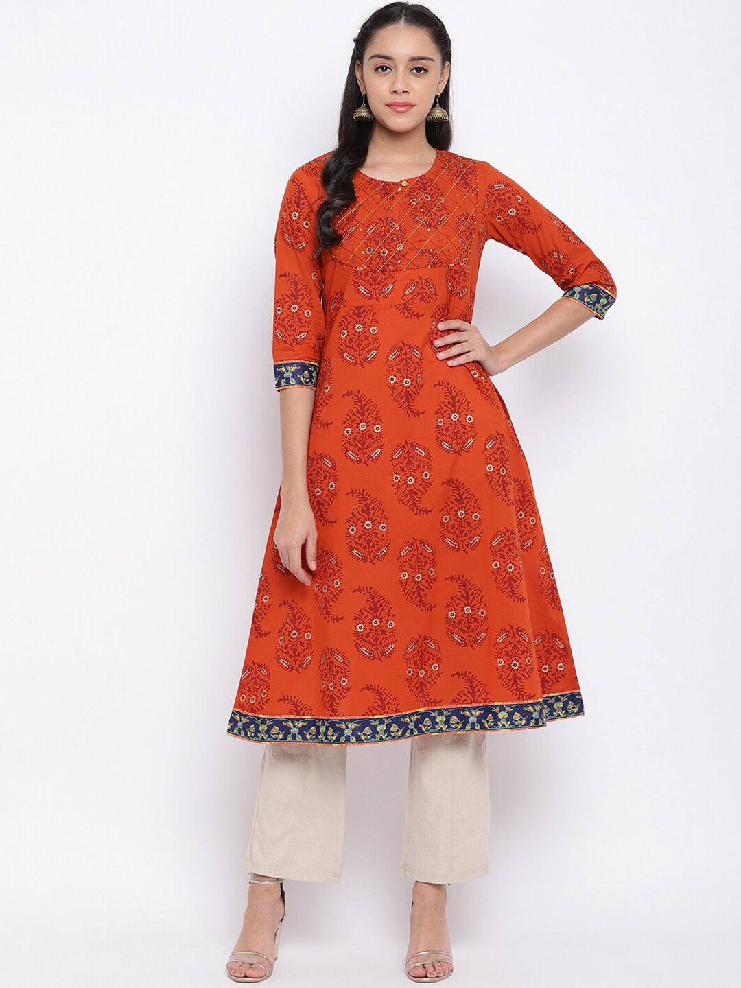 

KALINI Women Orange Ethnic Motifs Printed Kurta