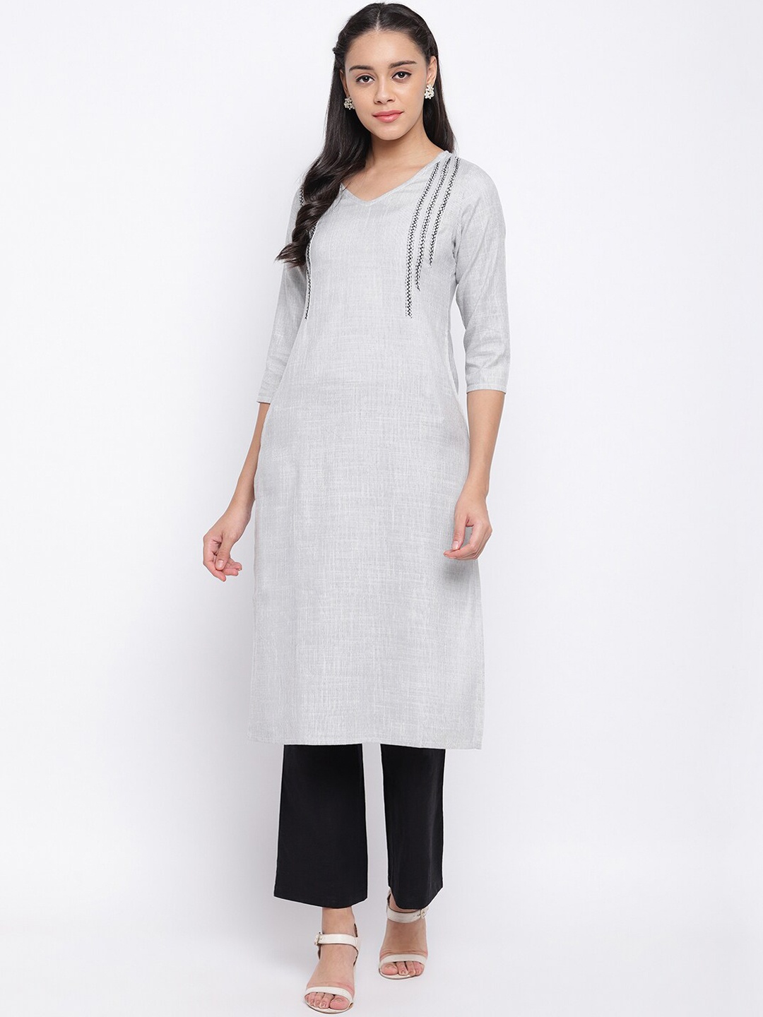 

KALINI Women Grey Printed Striped Kurta