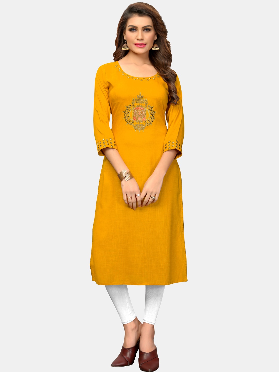 

Vbuyz Women Yellow Mirror Work Kurta