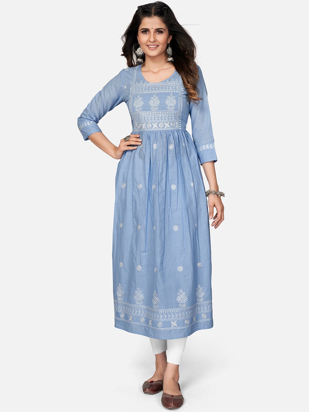 

Vbuyz Women Blue Ethnic Motifs Embroidered Kurta