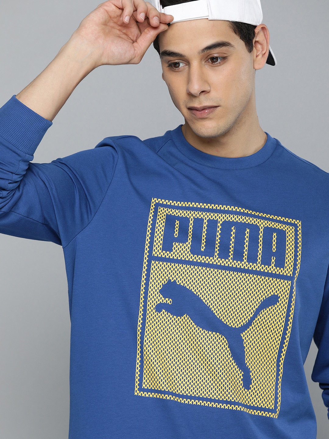 

Puma Men Regular Fit Graphic Crew Brand Logo Printed Sweatshirt, Blue