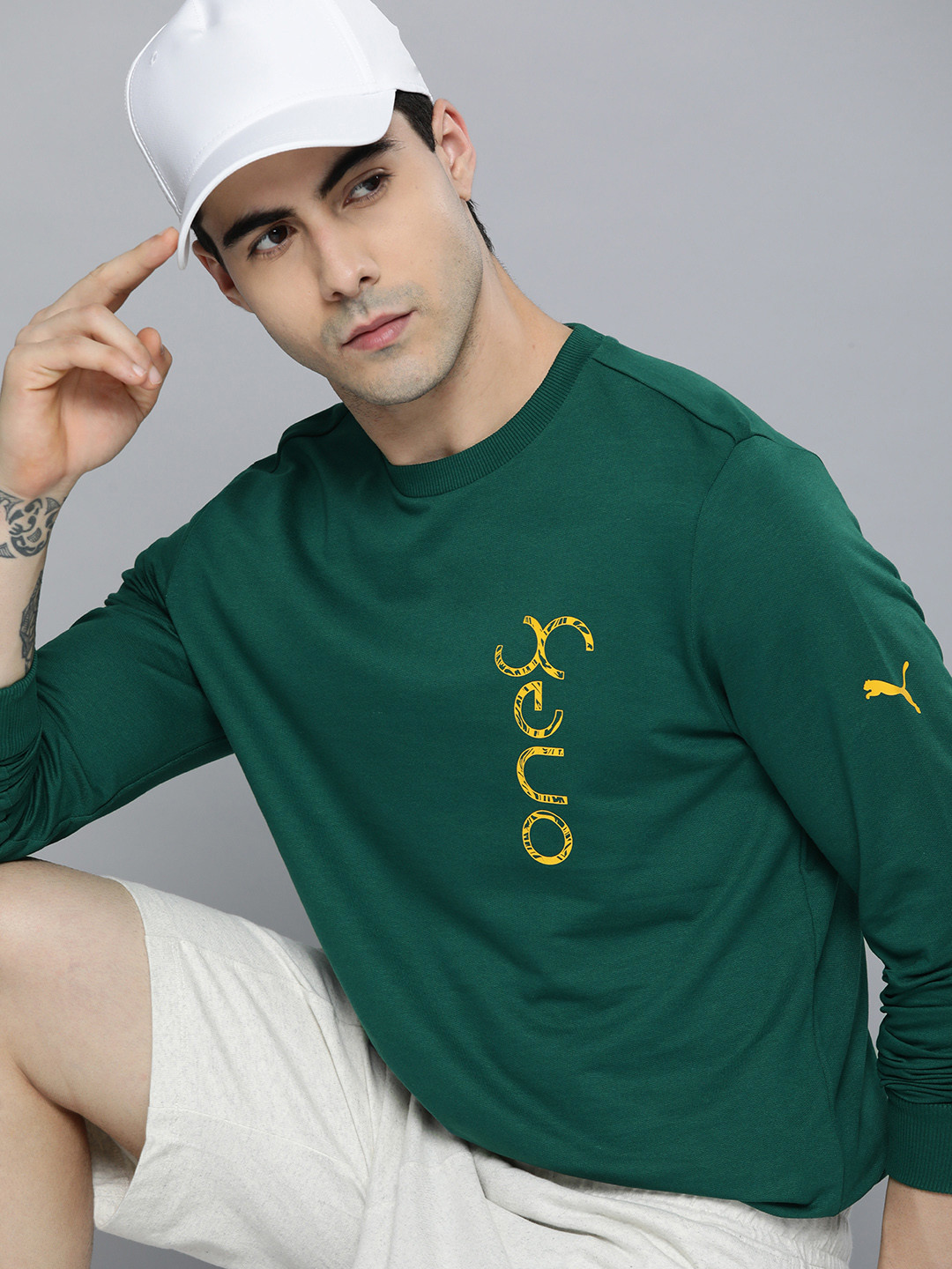 

one8 x PUMA Men Brand Logo Detailed Solid Slim-Fit Sweatshirt, Green